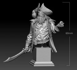 60mm Resin Model Kits Pirate Captain Bust Sculpture Figure Unpainted No Color RW-604B