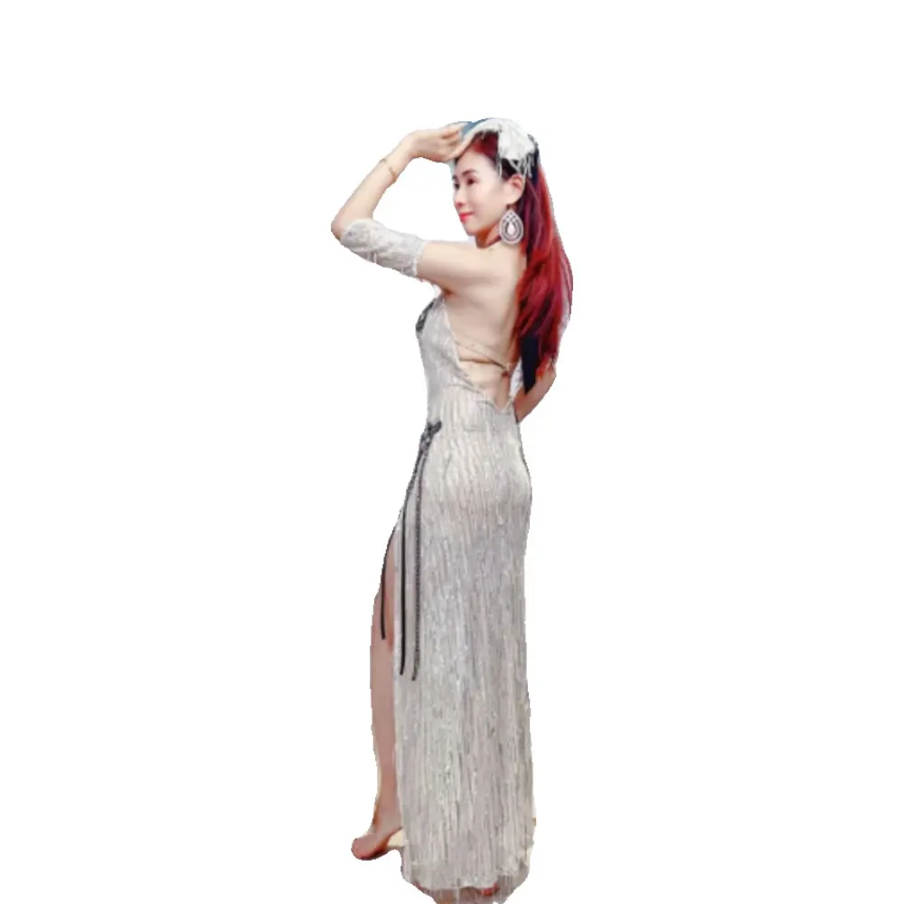 

Belly Dance Dress, High-end Neck Hanging Bra, Off Shoulder Style, Slit Slim Fit, Standard Stage Professional Clothing