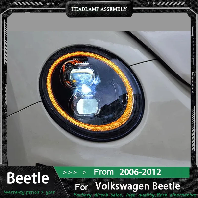 

Фара для VW Beetle, светодиодная фара 2006-2021, фары Beetle DRL, указатель поворота, дальний свет, линза проектора «ангельский глаз»