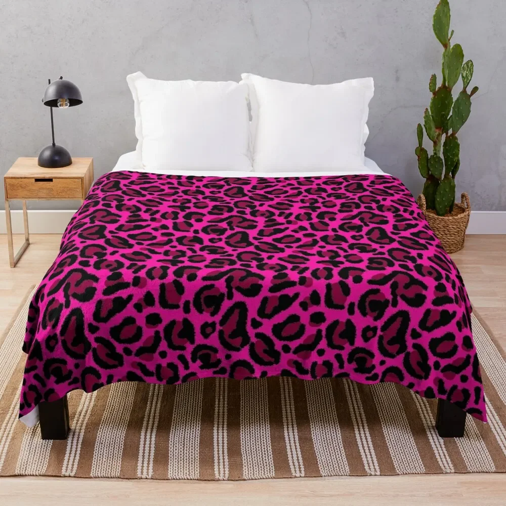 Hot Pink Y2K Aesthetic Leopard Print Throw Blanket For Decorative Sofa Blankets Sofas Of Decoration Blankets