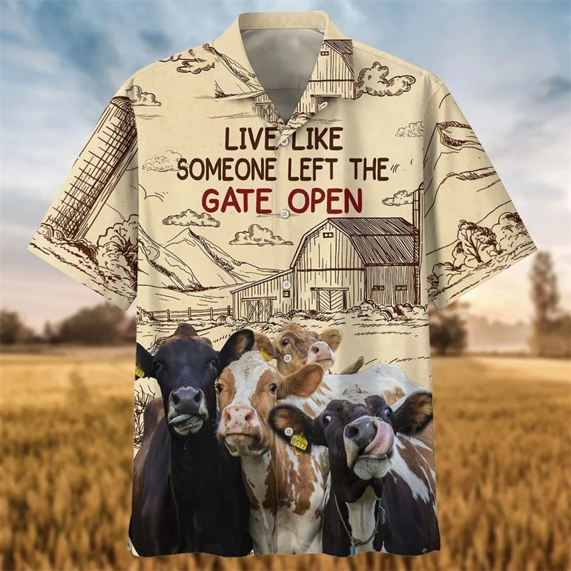 Mens Designer Clothing 3D Print Cattle Horse Shirt Oversized 2024 Travel Hawaii Beach Hawaiian Harajuku Farm Animals Camisa Male