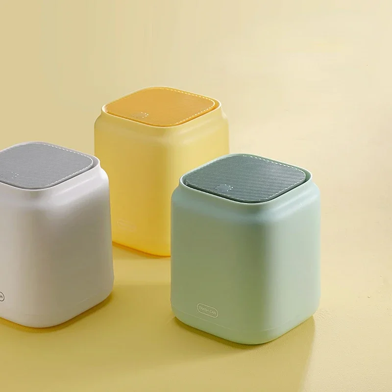 

2023 New Desktop trash can Creative small office press flip paper basket Nordic cute ins mini trash can