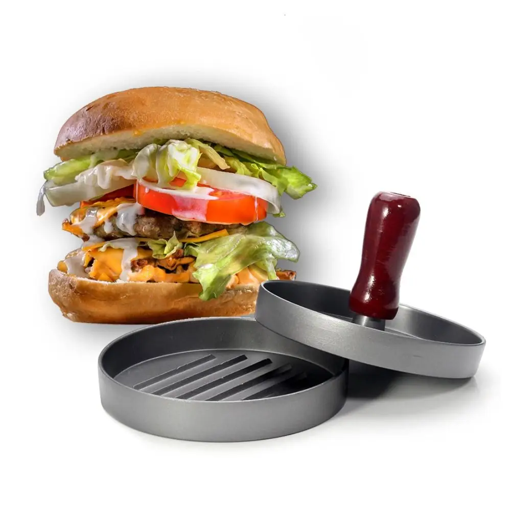 Round Burger Meat Press Non-Stick Aluminum Alloy Hamburger Mold Non-Stick Coating High Quality Manual Meat Press Smashing Meat