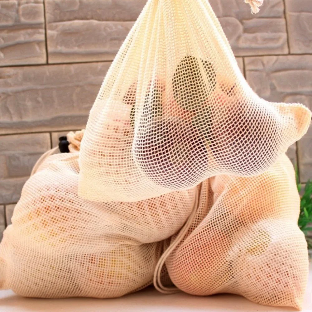 3Pcs New Resuable Shopping Mesh Bags for Fruit Vegetable Grocery Washable Net Turtle String Bag Cotton Totebag Eco-Friendly