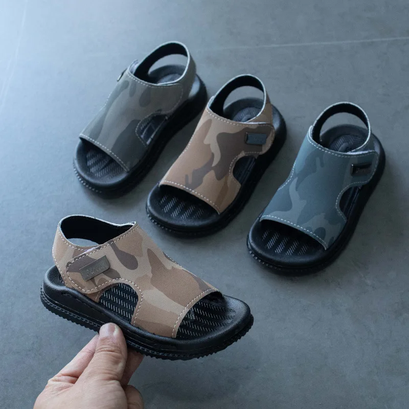 Boys Sandals Summer Fashion Camouflage Beach Shoes Anti Slip Soft Sole Kids Shoes Open Toe Leather Children Sandals Zapatos Niño