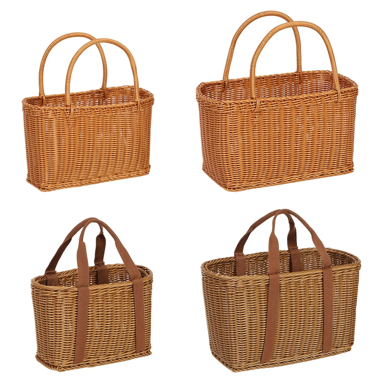

Handwoven Basket with Handles Shopping Basket Portable PP Material Indoor and