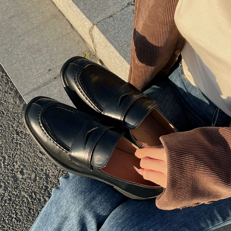 Mocasines de estilo Boyfriend para mujer, sin cordones Oxford Zapatos de vestir, planos de piel sintética suave, estilo británico