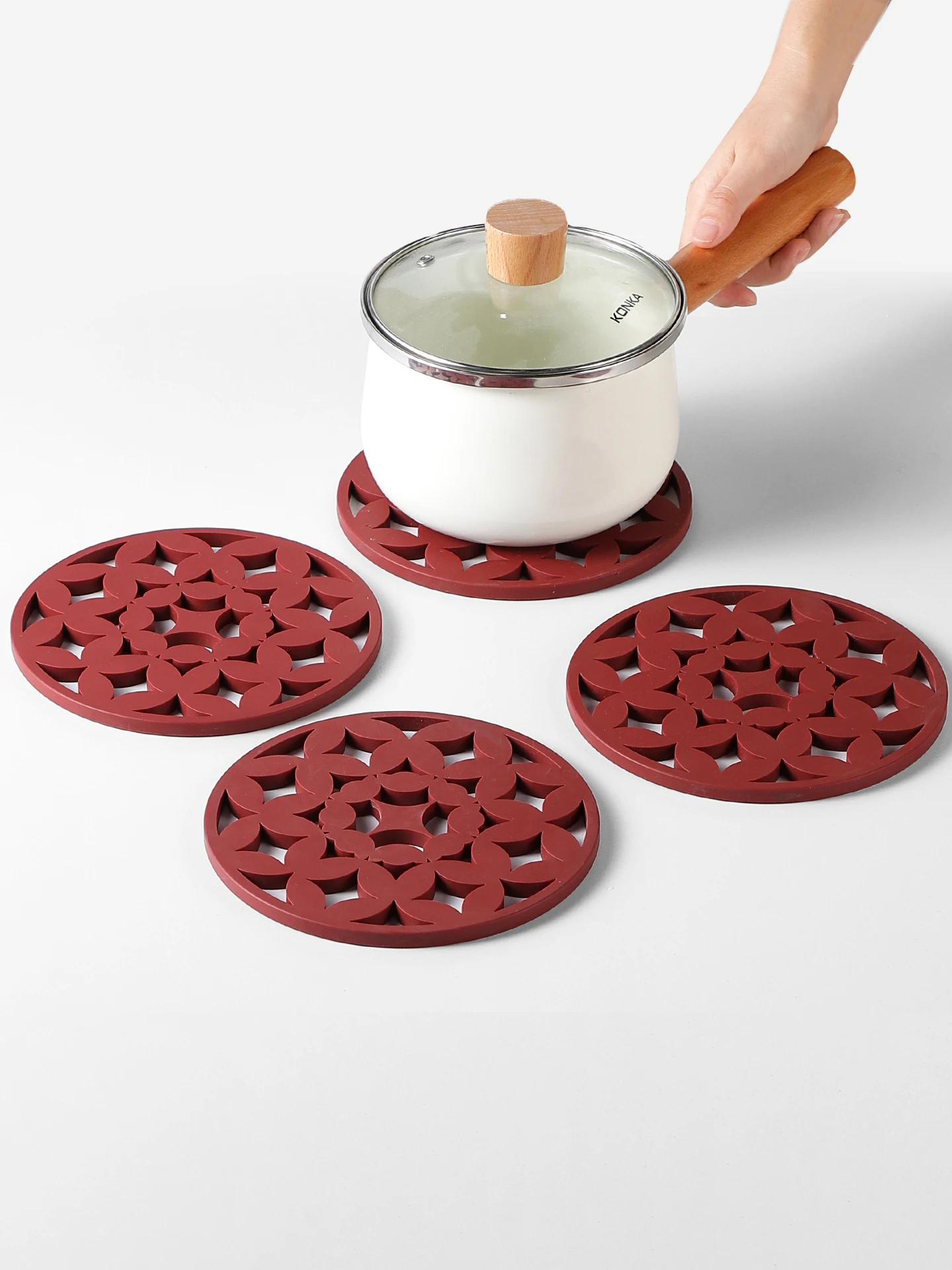 Almohadilla de Silicona Resistente al Calor para Año Nuevo, Almohadilla Anti-escaldaduras con Diseño de Buena Suerte, Almohadilla para Cocotte Esmaltada, Forma Redonda, para Mesa de Cocina y Comedor
