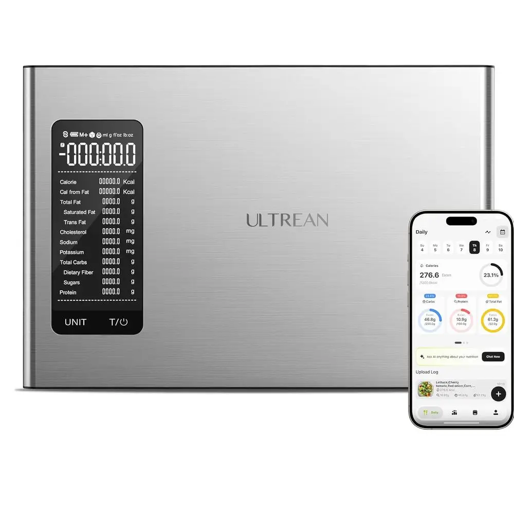 

Kitchen Scale with Nutritional Calculator, App Tracking, AI Powered, Goal Progress, Digital Scale, Weight Loss, Stainless Steel,