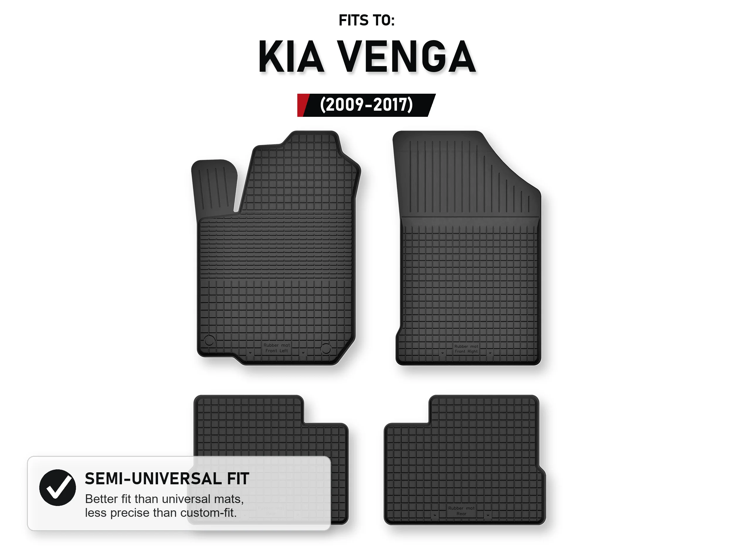 Rubberen matten, dienbladtype voor: Kia Venga 2009-2017 Minivan 4 stuks