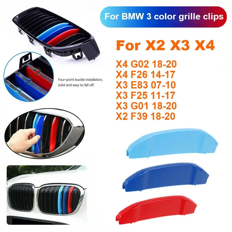 

3PCS 3D Car Front Bumper Racing Grills FOR BMW X3 E85 F25 G01 X4 F26 G02 X2 F39 2007-2020 Clip M Sport Performance Covers