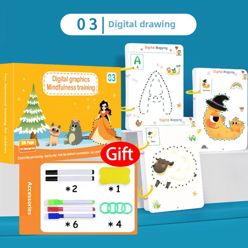 Tracing Workbook Set Pen Control Copybook Training Erasable Magical Cards Training Exercises Puzzle Early Education Book