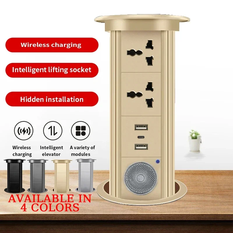 Desktop outlet multi layer Desktop Worktop Table US UK EU FR extension lead usb smart power pop up kitchen electric tower socket