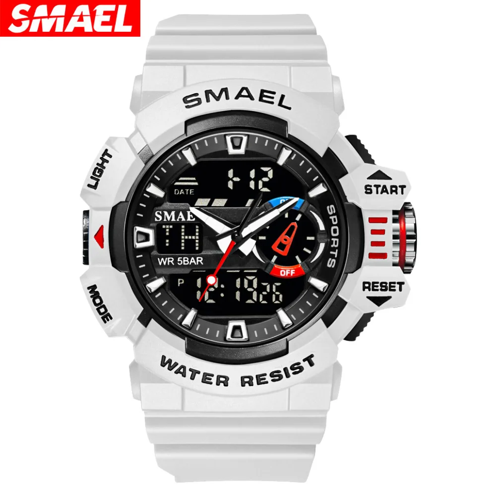 SMAEL Casual Outdoor Men's Watch, Outdoor Waterproof Multifunctional Electronic Watch Dual Display Alarm