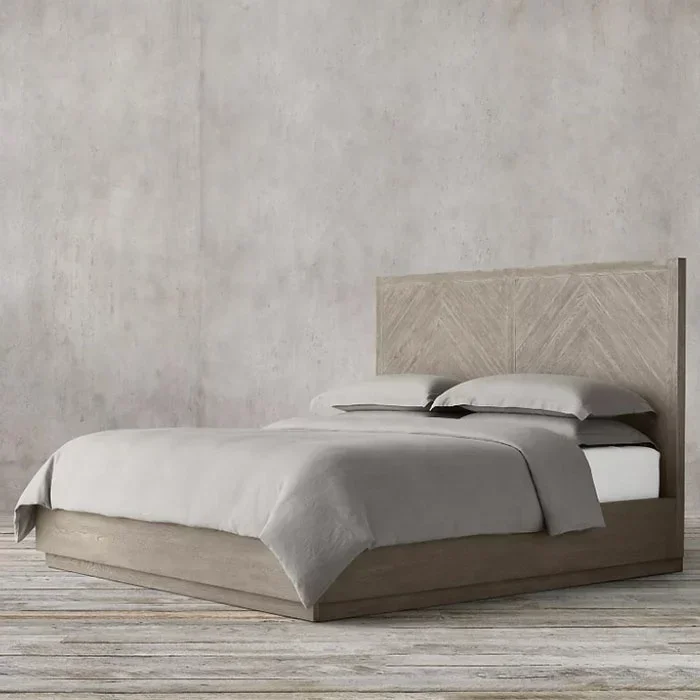 

# Высококачественная европейская современная спальня из массива дерева дуба King Queen Size Platform Hotel Beds Design #