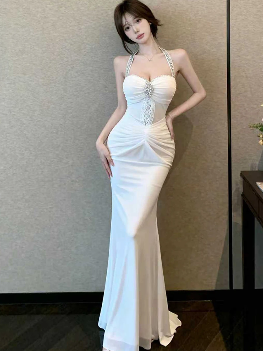 

Ele Sexy Heavy Diamond Decorated Bustier Dr Slim Fit Butt Covering Evening Gown for Par And Date High Waist H pe