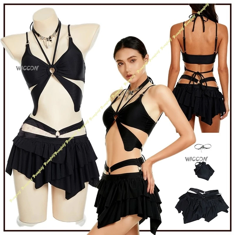 أزياء تنكرية على شكل فراشة سوداء ملابس سباحة للفتيات القوطية الداكنة مكونة من قطعتين بكيني برقبة رسن مناسبة للسباحة والينابيع الساخنة وحفلات مثيرة #1