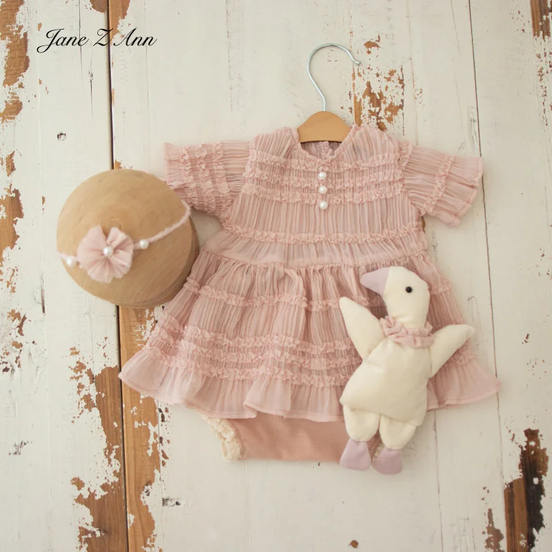 French style wooden ear edge chiffon skirt pants short sleeved doll shirt photo studio set newborn photography props