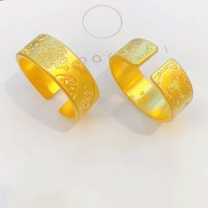 Anel Aberto de Ouro Puro para Feminino, Joalheria da Mão, Antiga Fêmea, Ouro 24k, Joalheria da Mão AU999, Auspicious Eight