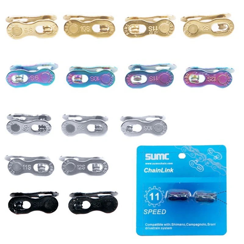2 Paar SUMC Fahrradkette Missing Link 6/7/8/9/10/11/12 Geschwindigkeit MTB Rennrad Wiederverwendbare Kette Magic Verschluss Gold Bunte Quick Link – Detail 9