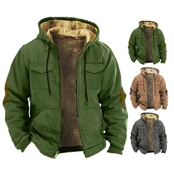 2025 Men Winter Sherpa Jacket Contrast Color Patchwork Fuzzy Coat Hooded Thick Warm Loose Fleece Streetwear Harajuku Parkas
