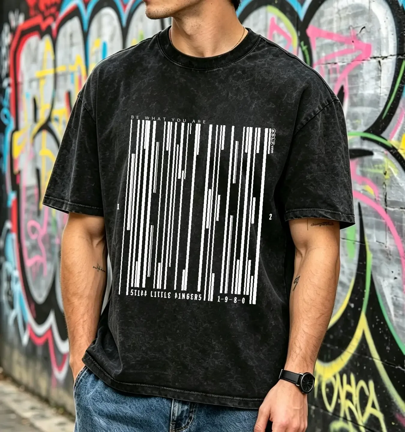 washed T Shirt Stiff Little Fingers Barcode Black OFFICIAL vintage Washed Slightly streetwear designer clothes Stretched