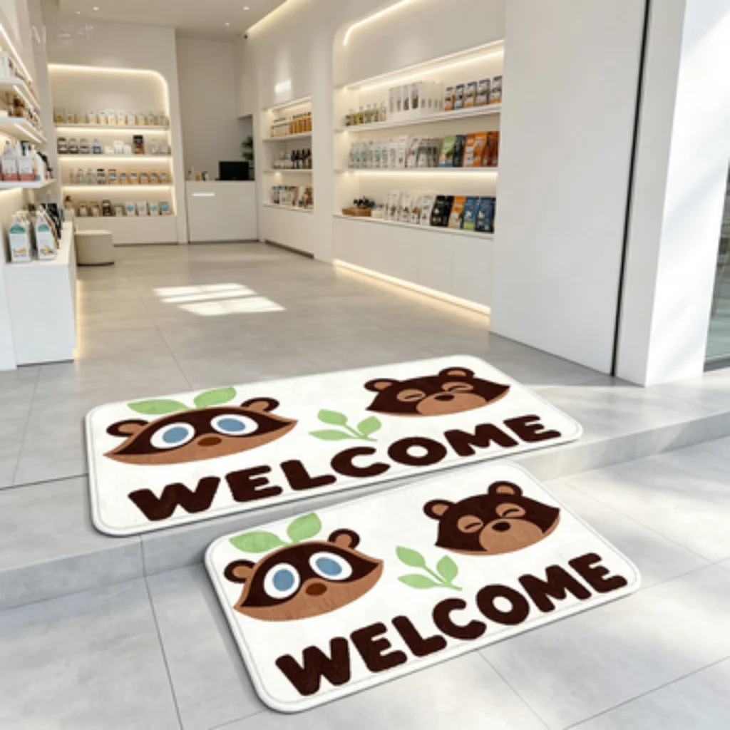 Cute Raccoon Welcome Mat, Fun Entrance Decor Mat, Funny Black Cat You Saw Nothing Mat, Vintage Lemon Fish Print Mat.