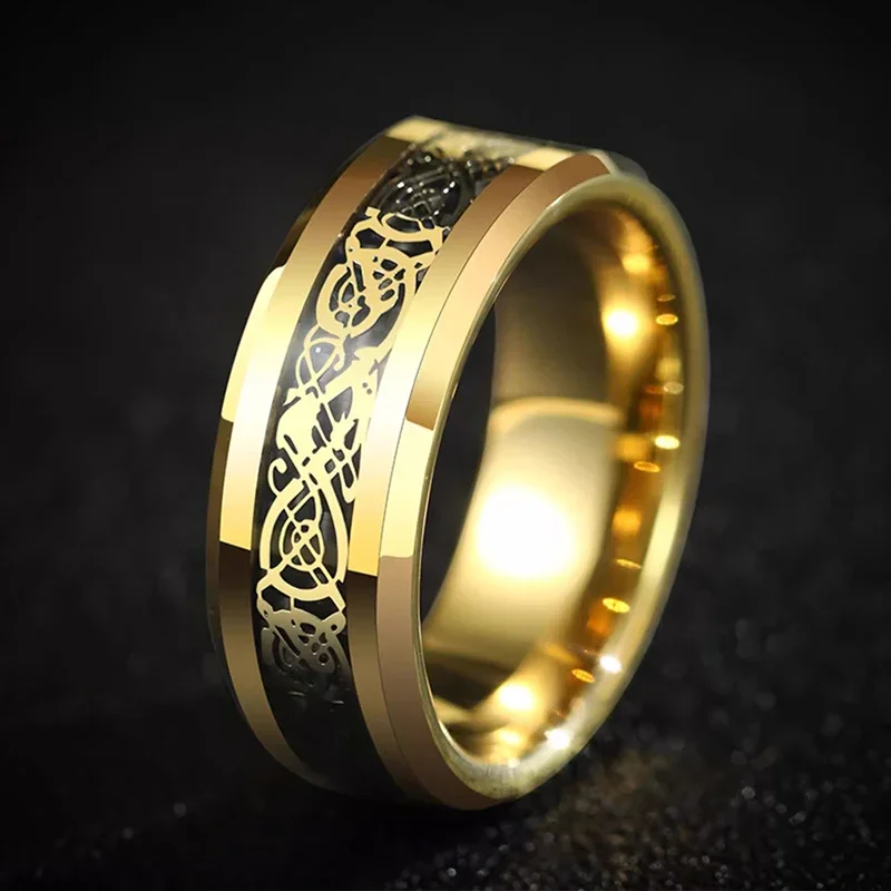 Cincin Naga Celtic baja tahan karat pria mode 2024 cincin serat karbon hitam ungu aksesori 8MM perhiasan pita pernikahan