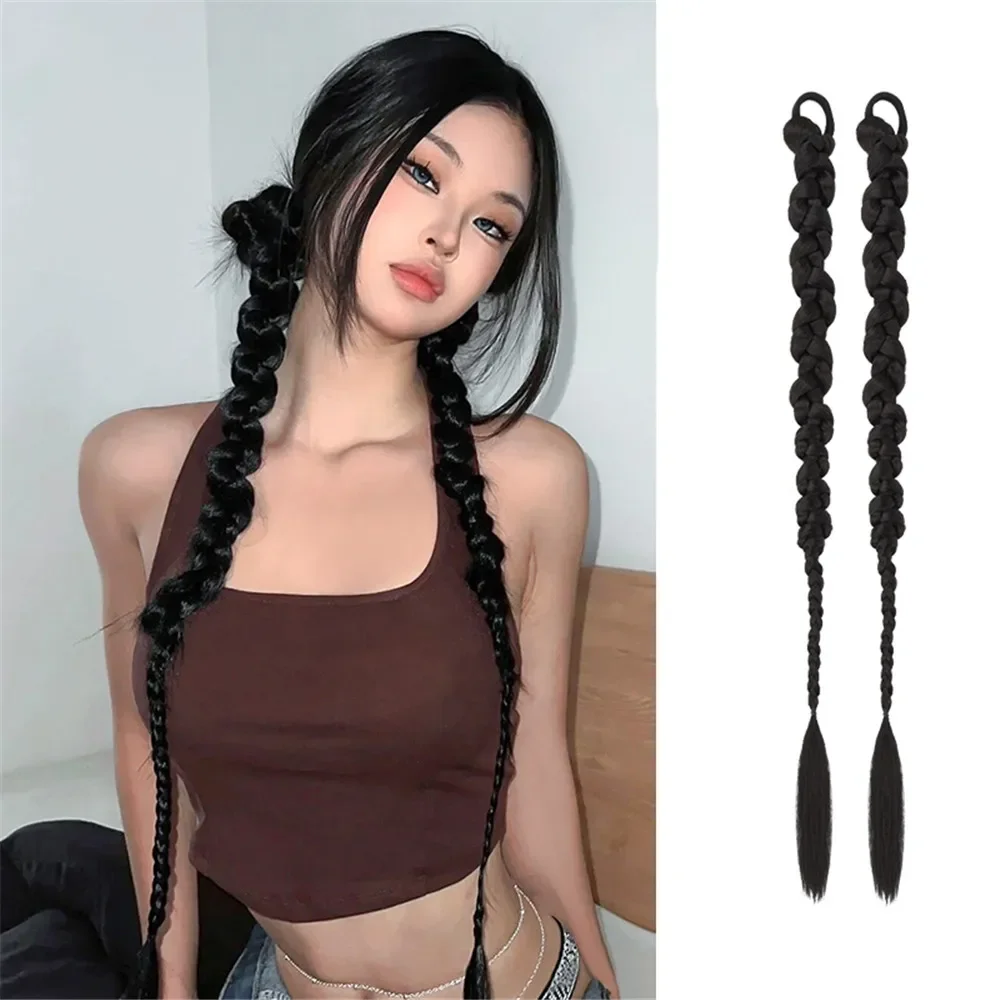 Wig Women Ponytail Braid Korean Boxing Fried Dough Twists Long Braid Ssweet Cool Girl Hot Girl Bubble Braid