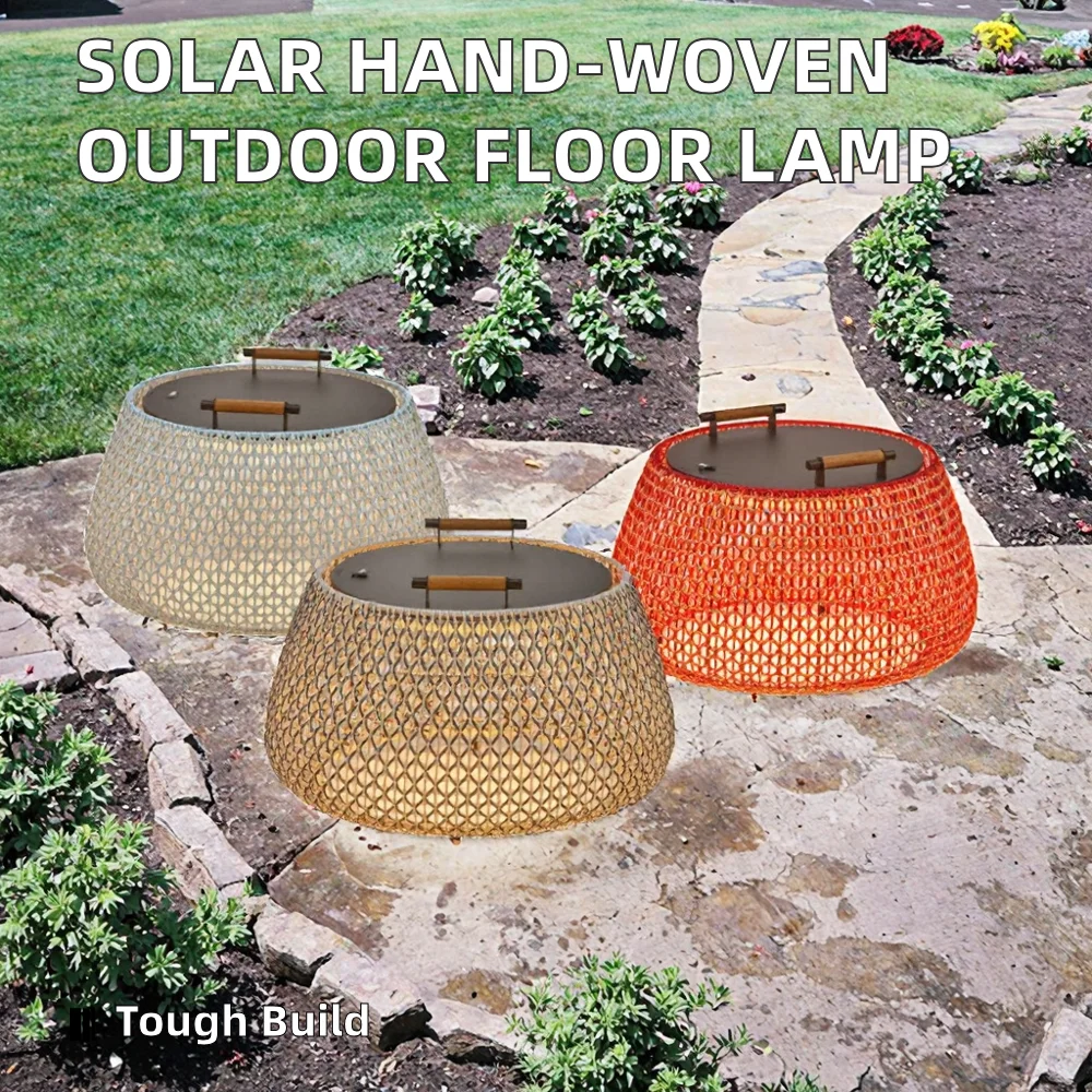 Outdoor IP65 Light Emitting Diode Floor Light Simple waterproof solar table lamp with hand woven lawn for patio and garden