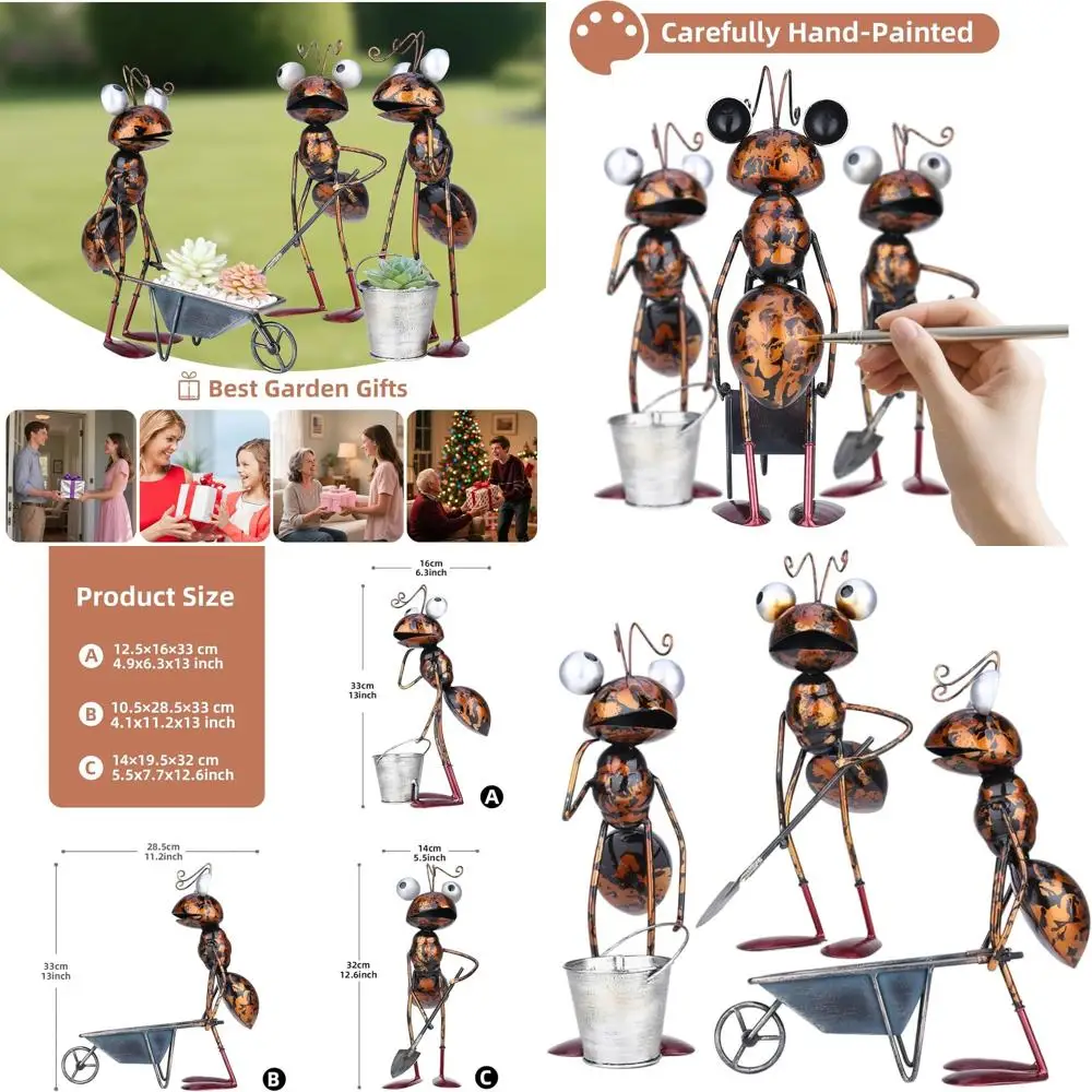 

13 Handcrafted Metal Ant Garden Statues - Outdoor Decor, Humorous Yard Art, Unique Gift for Garden Enthusiasts