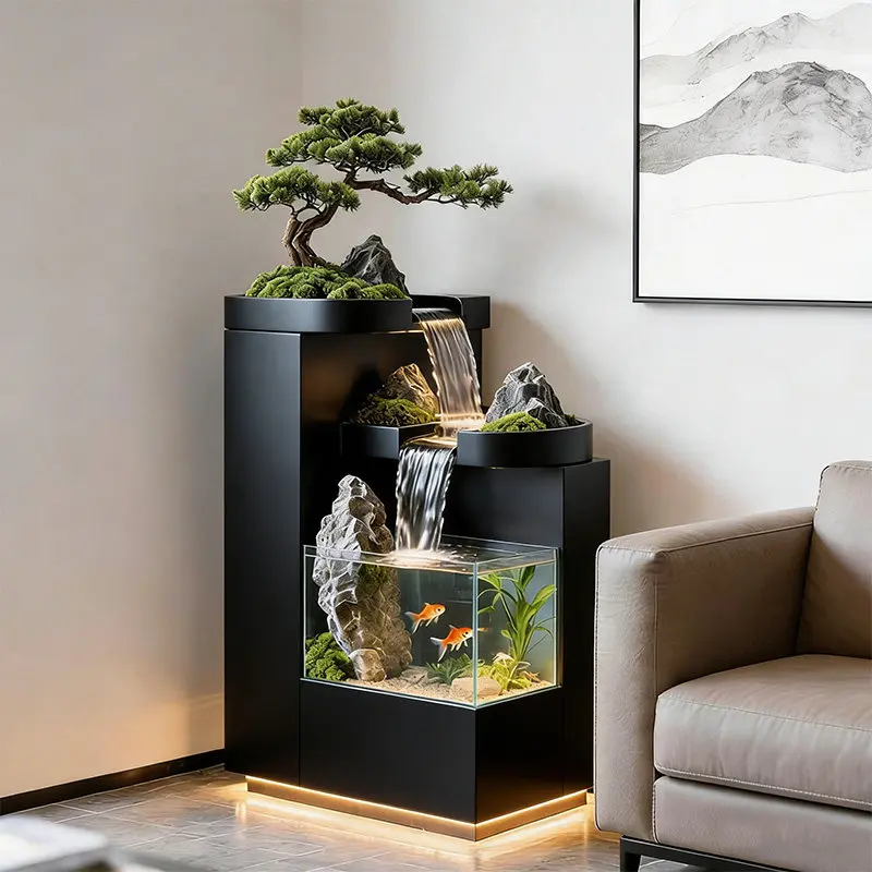 

BJ Balcony stainless steel fish pond flower box metal flowing water ornaments outdoor terrace courtyard water feature waterfall