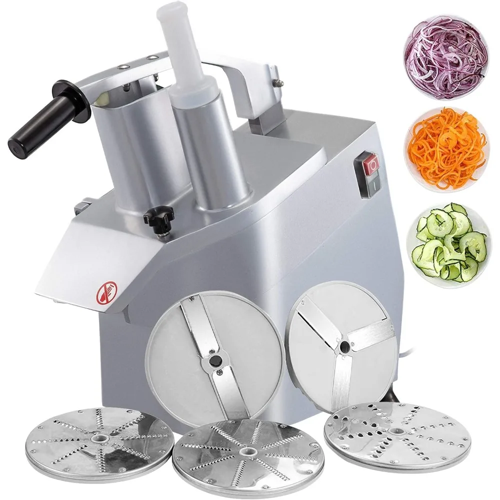 110V Commercial Food Processor 2 Feeding Holes, 550W Electric Vegetable Slicer 1600 RPM