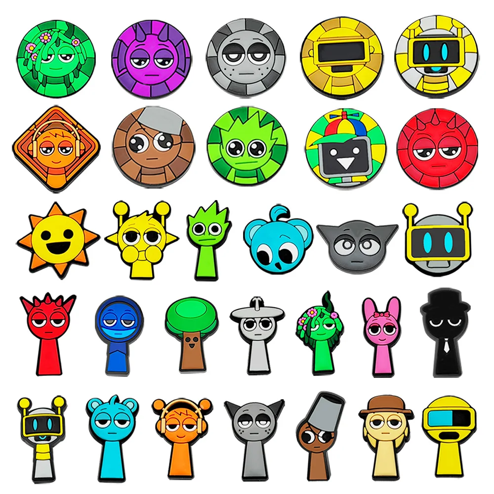 

30 шт., плюшевая игровая серия Sprunki, обувь, подвески, милые сандалии-сабо с героями мультфильмов, аксессуары для обуви, украшения, подарки для мальчиков и детей