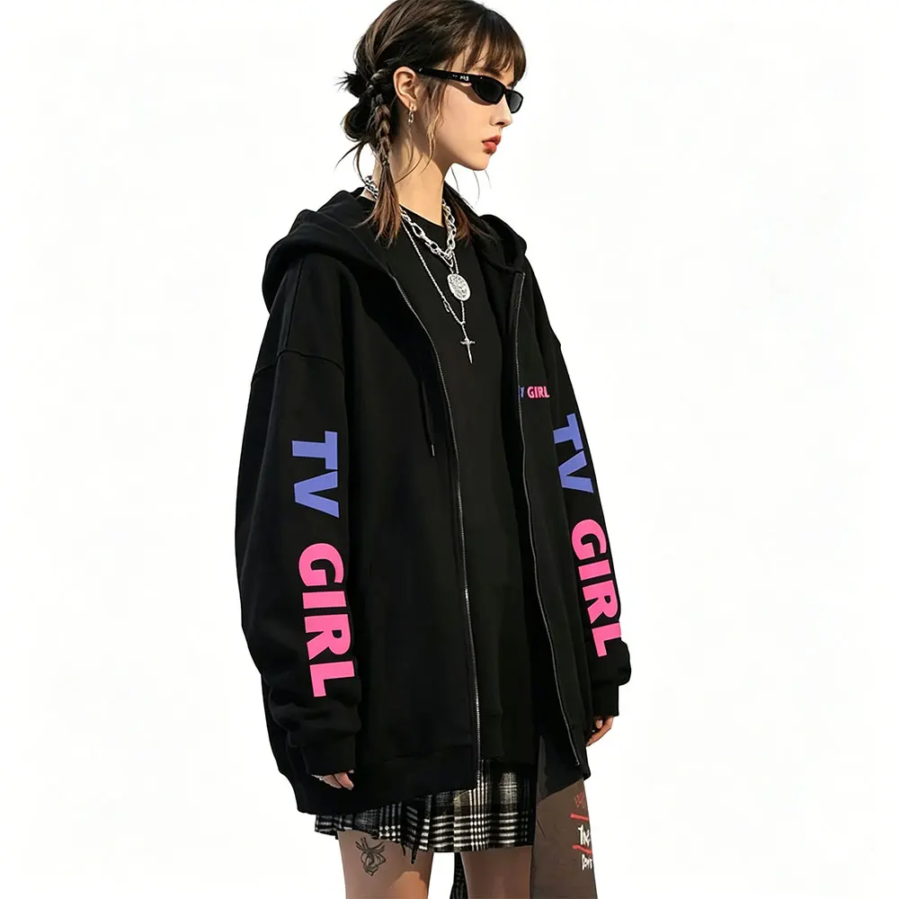 Limited TV Girl Who Really Cares Zipper Hoodie Men Women Fashion Casual Oversized Zip Up Jacket Men's Vintage Zip Up Sweatshirt