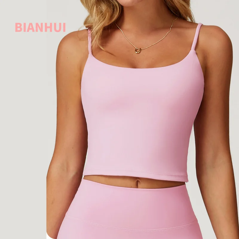 

BIANHUI Sportswear Woman Gym Yoga Nude Feel Hollow Beauty Back Double Shoulder Strap Sports Vest Running Fitness Top For Women
