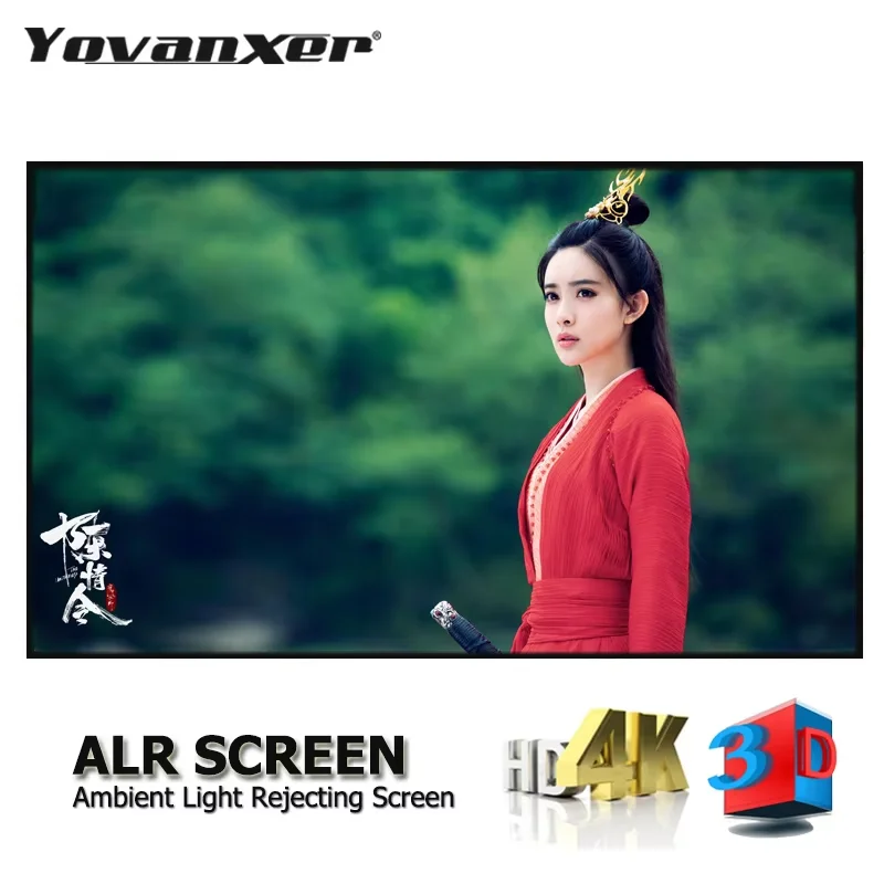 

2025 Hot Nano Grey Crystal ALR Projector Screen Ambient Light Rejecting Fixed Frame 1CM Ultra Narrow Border CLR 4K 8K Projection