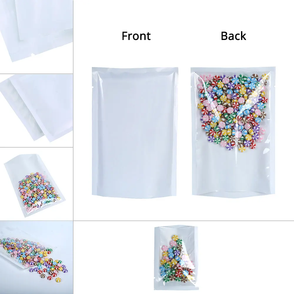 100Pcs  Glossy White Clear Window Vacuum Storage Pouch  Heat Seal Small Flat Open Top  Cookie Candies  Mylar Bag