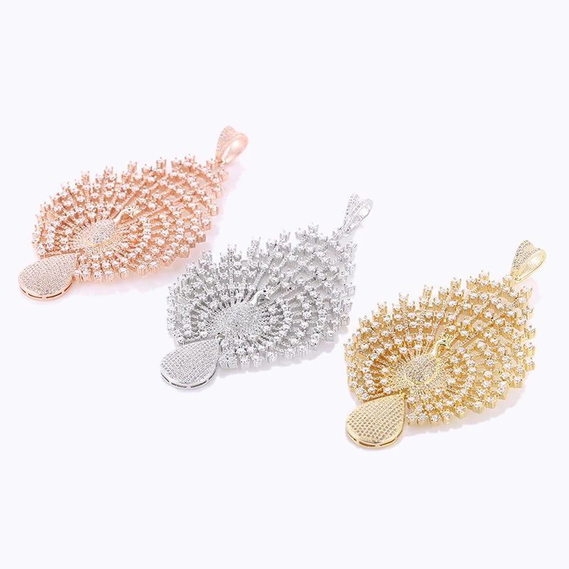 Juya Handmade Luxury Micro Pave Zircon Decoration Peacock Connector Pendants For DIY Women Pearls Gems Wedding Necklace Making