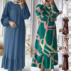 Plus Size Abayas Women Muslim Dress Ruffled Hem Baggy Solid Islamic Clothing African Dresses Modest Kaftan Ramadan Jilbab S-5XL