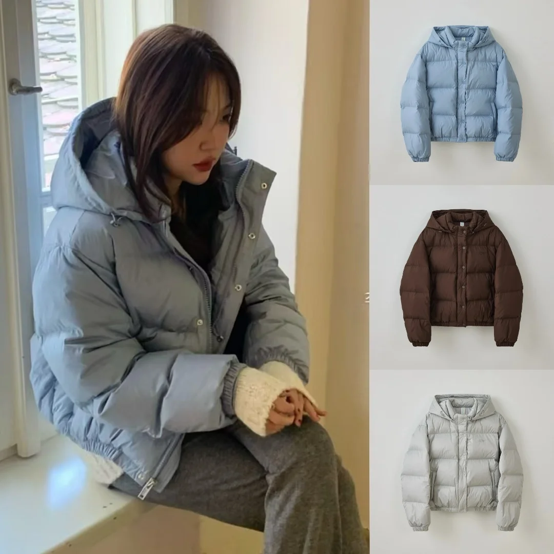 خفيفة الوزن أوزة أسفل Jaet مقنعين سستة ort Sle لون نقي الشتاء ملابس خارجية تخفيف Sle الدفء Thiened تصميم #1