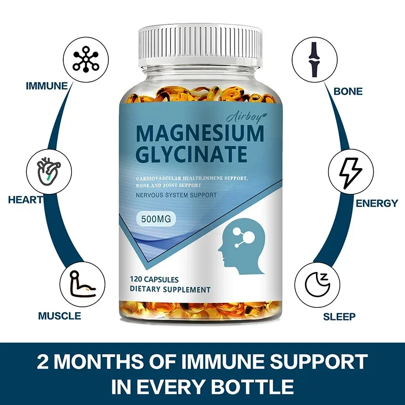 Magnesium Glycinate - Nerves System, Improve Mood Nervous, Muscles Recovery, Heart Health, Sleep Quality Support