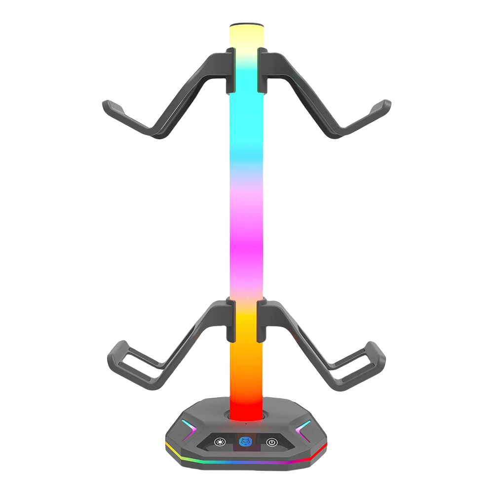حامل سماعة الرأس RGB 9 أوضاع إضاءة حامل وحدة التحكم مع USB + شحن من النوع C + منافذ بيانات USB للمكتب لـ PS5/PS4/Xbox/Switch Pro