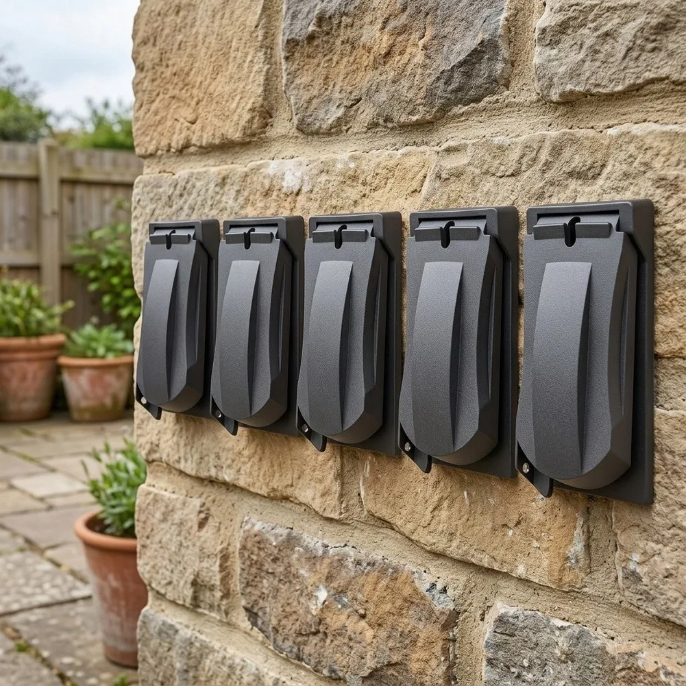 5-Piece Weatherproof Switch Cover Designed for GFCI Receptacles Installed on Exterior Walls Fences or Outdoor Lighting Circuits