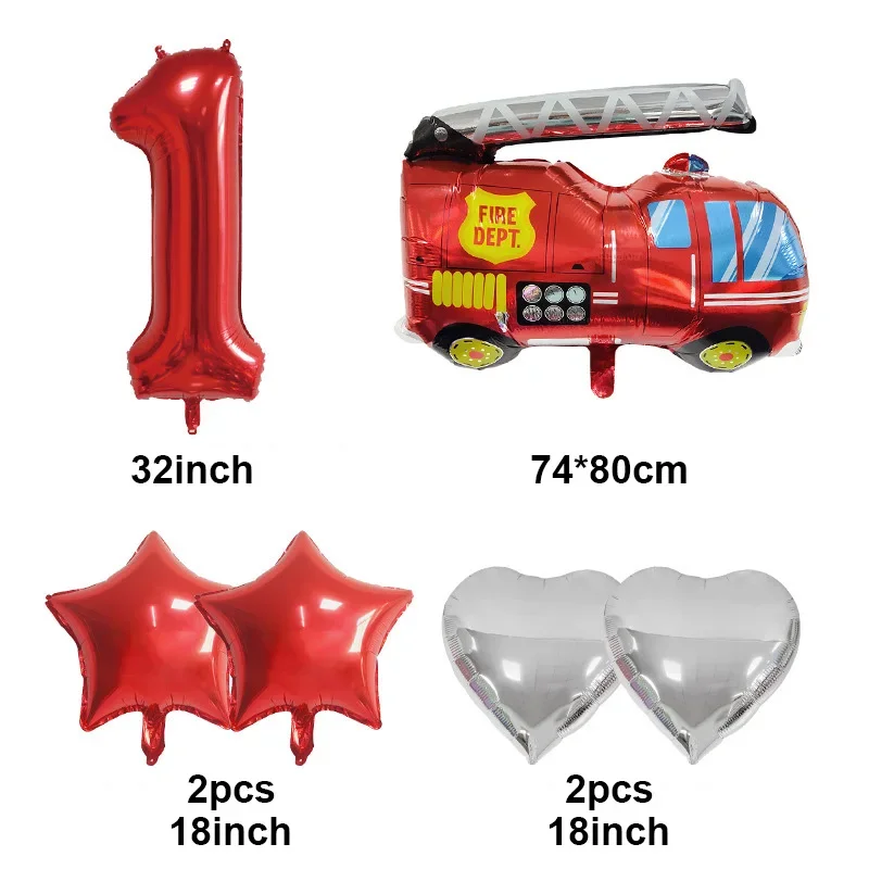 Fire Truck Birthday Party Decoration Foil Firetruk Flame Number Balloons for Kids Boys Fireman Birthday Firefighter Baby Shower