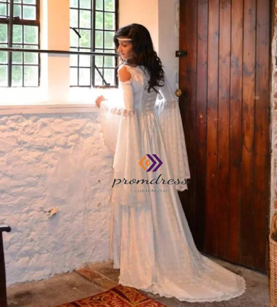 Elvish Medieval Renaissance Vestido De Noiva Fantasia Nórdico Pagão ViKing Vestido De Noiva Elf Victorian Bohemian Celtic Bridal Woodland