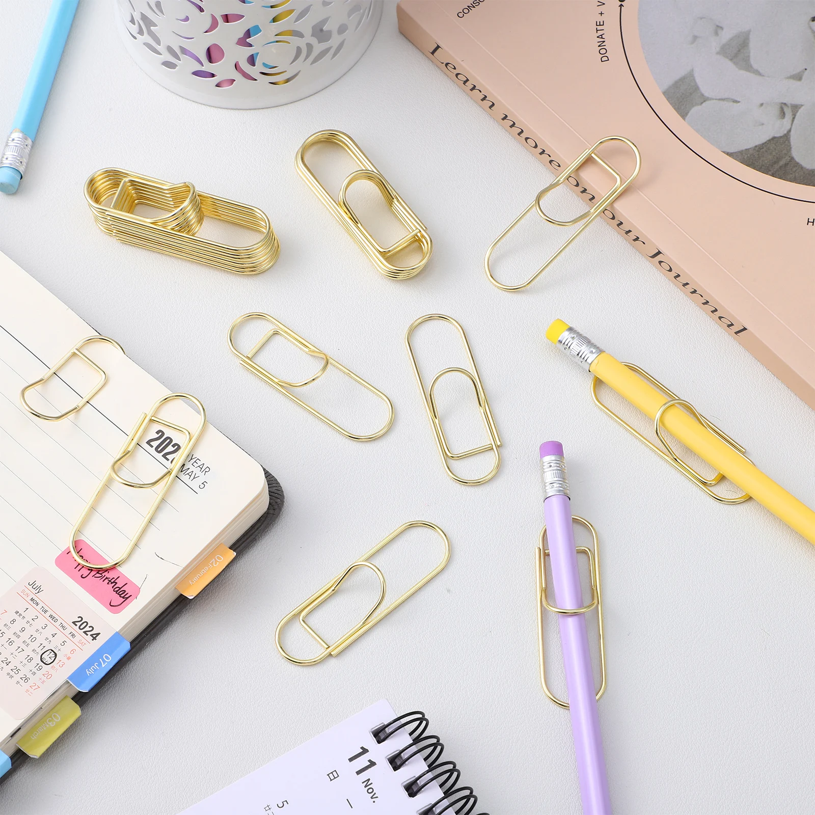

20 Pcs Metal Pen Clip Gold Color Secure Hold Easy to Use Notebook Journal Clipboard File Clips Office Supplies