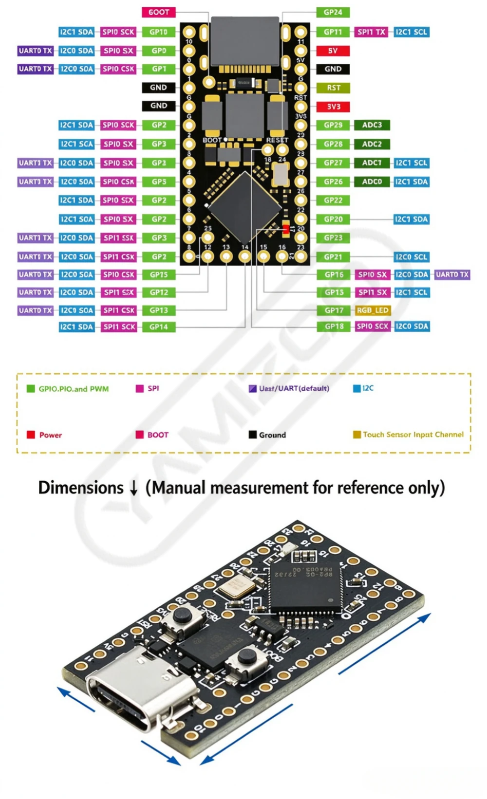 Raspberry Pi Mini-Entwicklungsboard Promicro RP2040 Kompatibel mit Helios Oxb2 Micropython – Detail 3