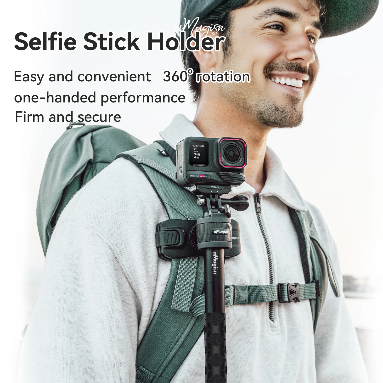 AMAGISN Selfie Stick Holder Holster Hands-Free Backpack Strap Clamp Mount For Insta 360 X4 X3 Ace Pro 2 GoPro 13 Accessories