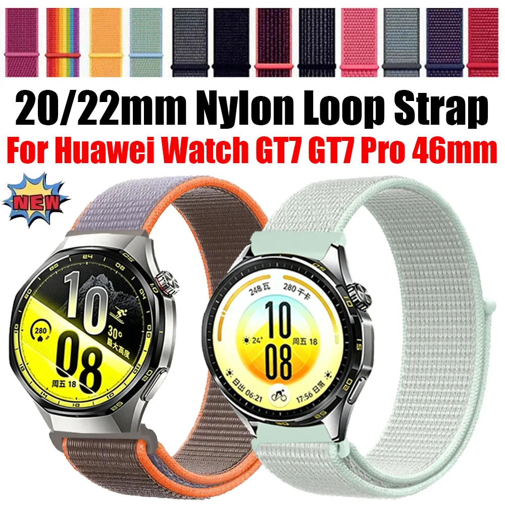 Bracelet en nylon 20/22 mm pour Huawei Watch GT7-6-5-4/GT7-6-5 Pro 46 mm, bracelet de remplacement pour Amazfit Active 3 2 Max/Bip 6-Max